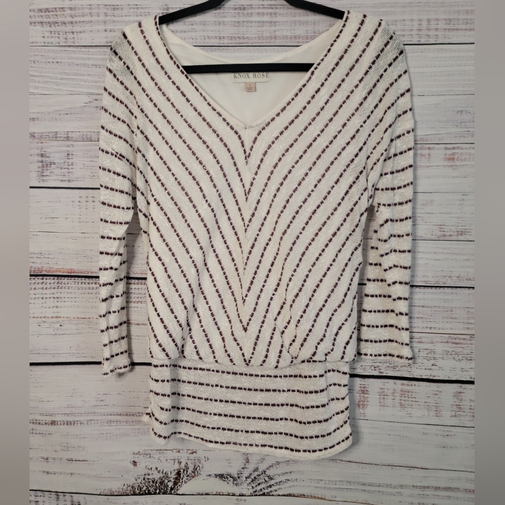 Knox Rose S V Neck Stripped Sweater